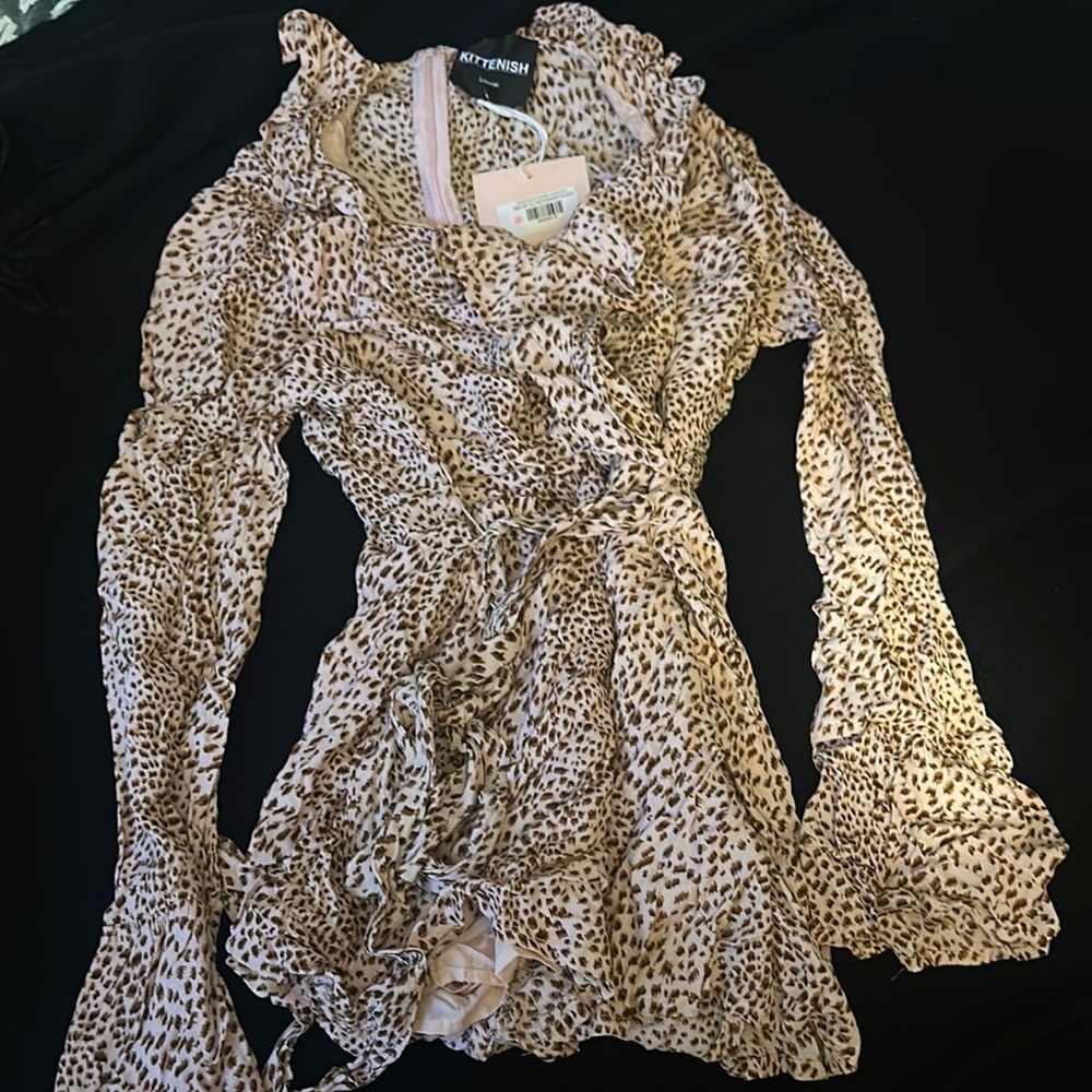 KITTENISH Leopard Print Wrap Romper